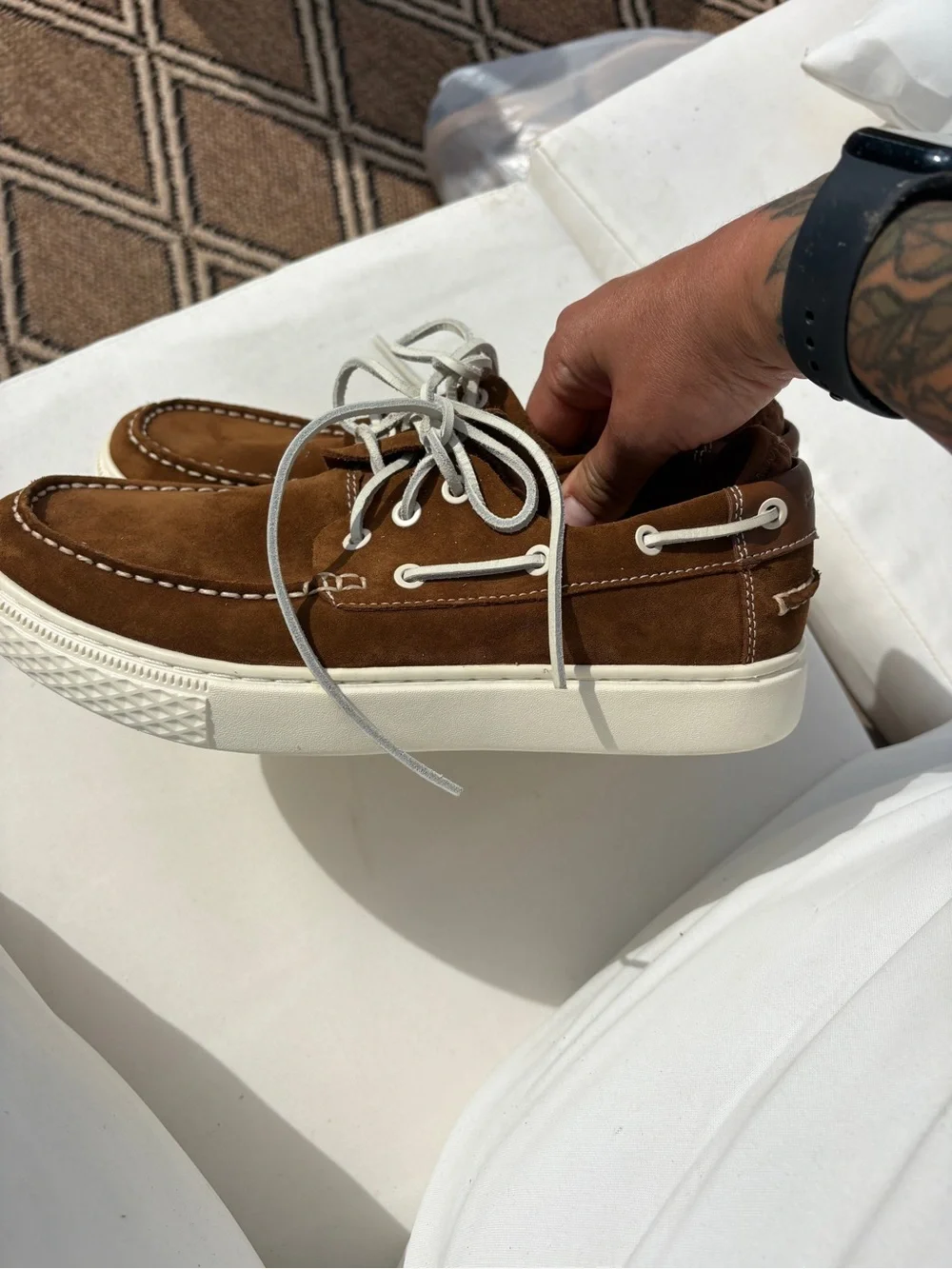 Polo by Ralph Lauren Chestnut Suede Boat Shoes with White Laces